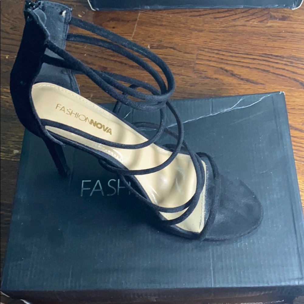 Black Suede Highback Strappy Heels